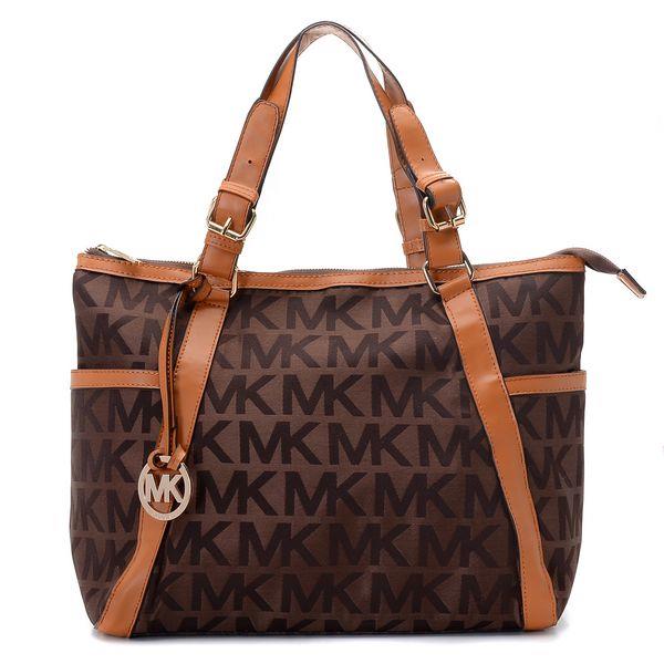 michael kors pisket large zip-top monogram tote med brunt skinn Salg Virksomhet c8ivu